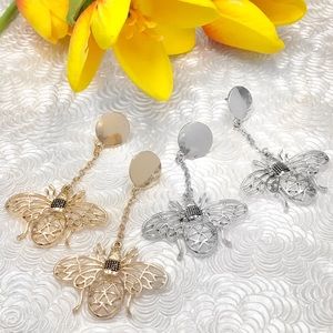 🌼 Bee Filigree Chain Dangle Drop Earrings